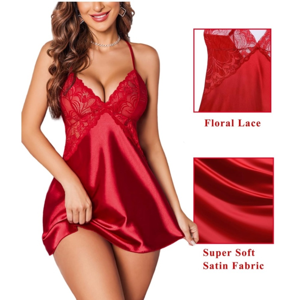 New red satin lace lingerie
